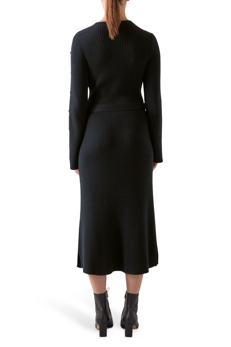 Mirren Long Sleeve Rib Organic Cotton Maxi Dress, Alternate, color, BLACK