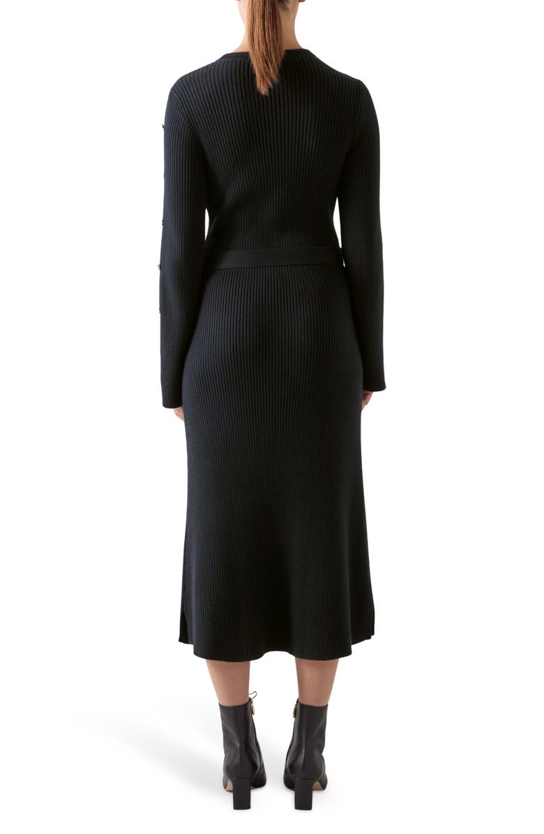 LK Bennett Mirren Long Sleeve Rib Organic Cotton Maxi Dress, Alternate, color, Black