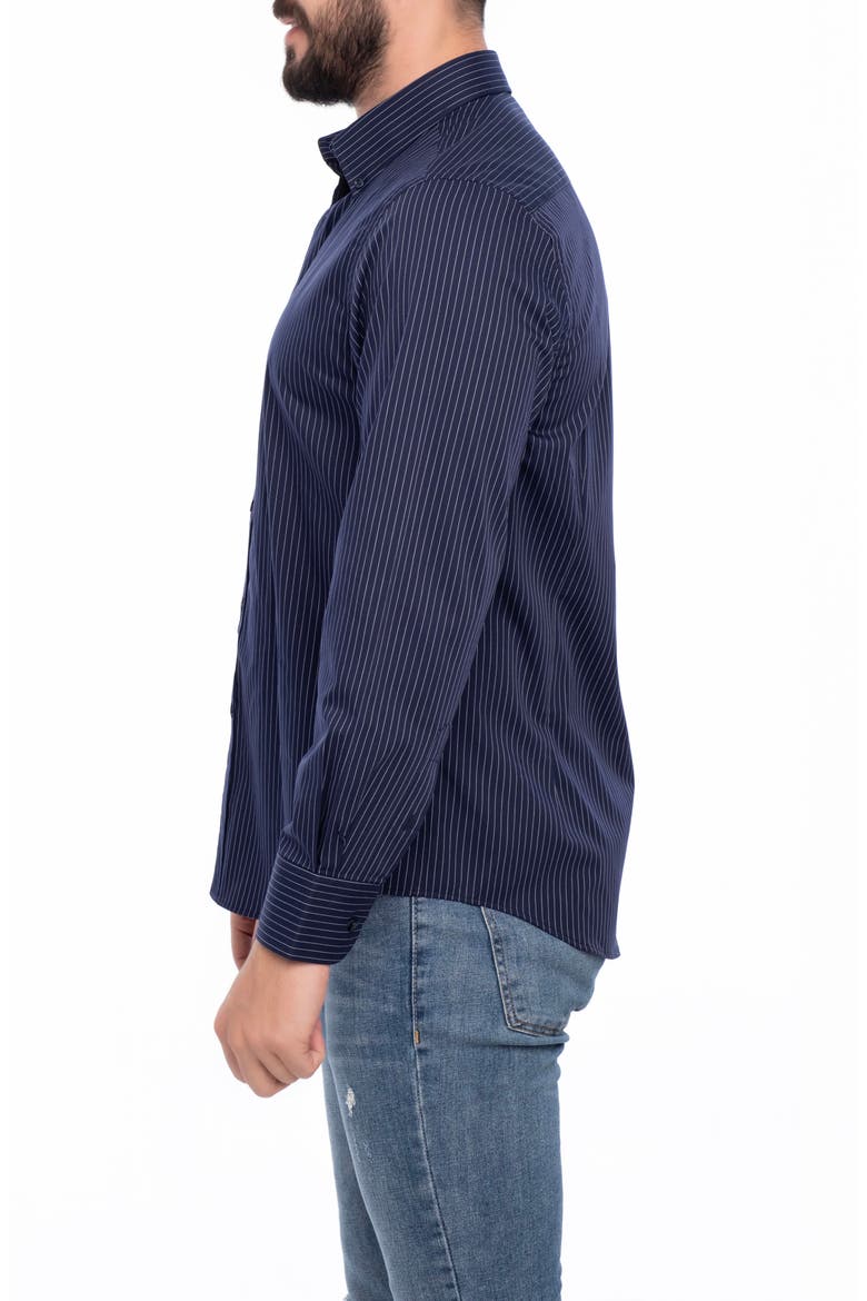 Stripe Cotton Slim Fit Button Down Shirt, Alternate, color, NAVY BLUE