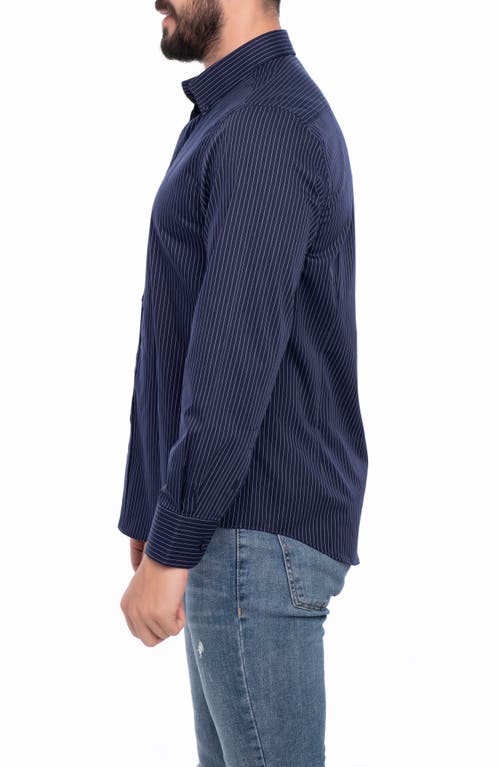 Vellapais Stripe Cotton Slim Fit Button Down Shirt In Navy Blue