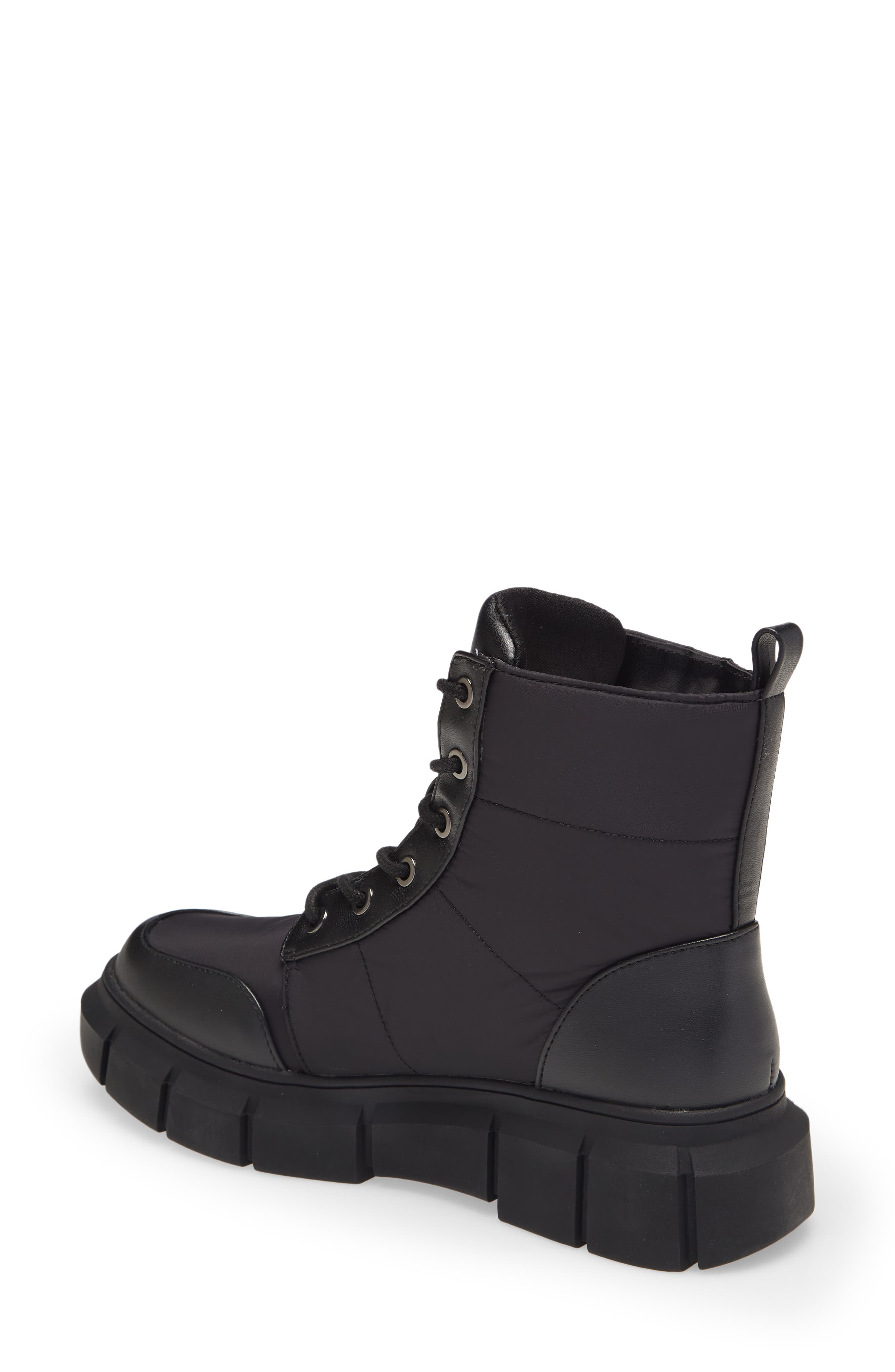 Noa Quilted Lug Sole Lace-Up Boot, Alternate, color, BLACK