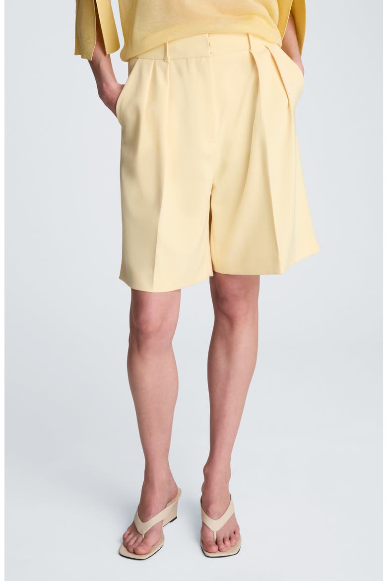 Pleated High Waist Shorts, Main, color, PASTEL YELLOW