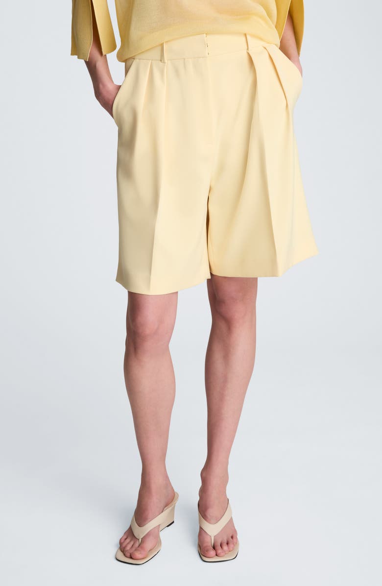 Kenneth Cole Pleated High Waist Shorts, Main, color, Pastel Yellow
