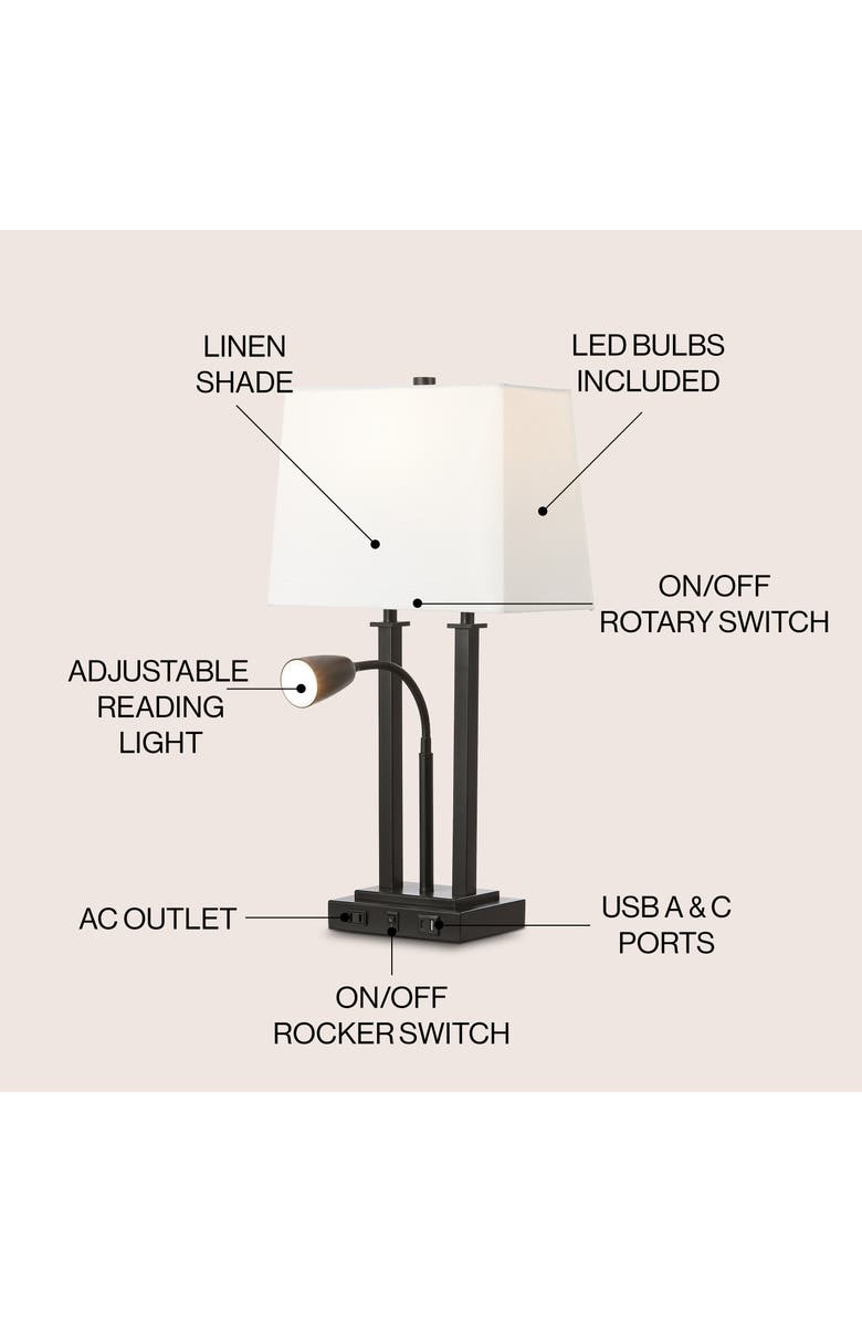 JONATHAN Y Blaire 23.75" 2-Light Modern Farmhouse Metal LED Table Lamp with USB Charging port, Alternate, color, Oil Rubbed Bronze