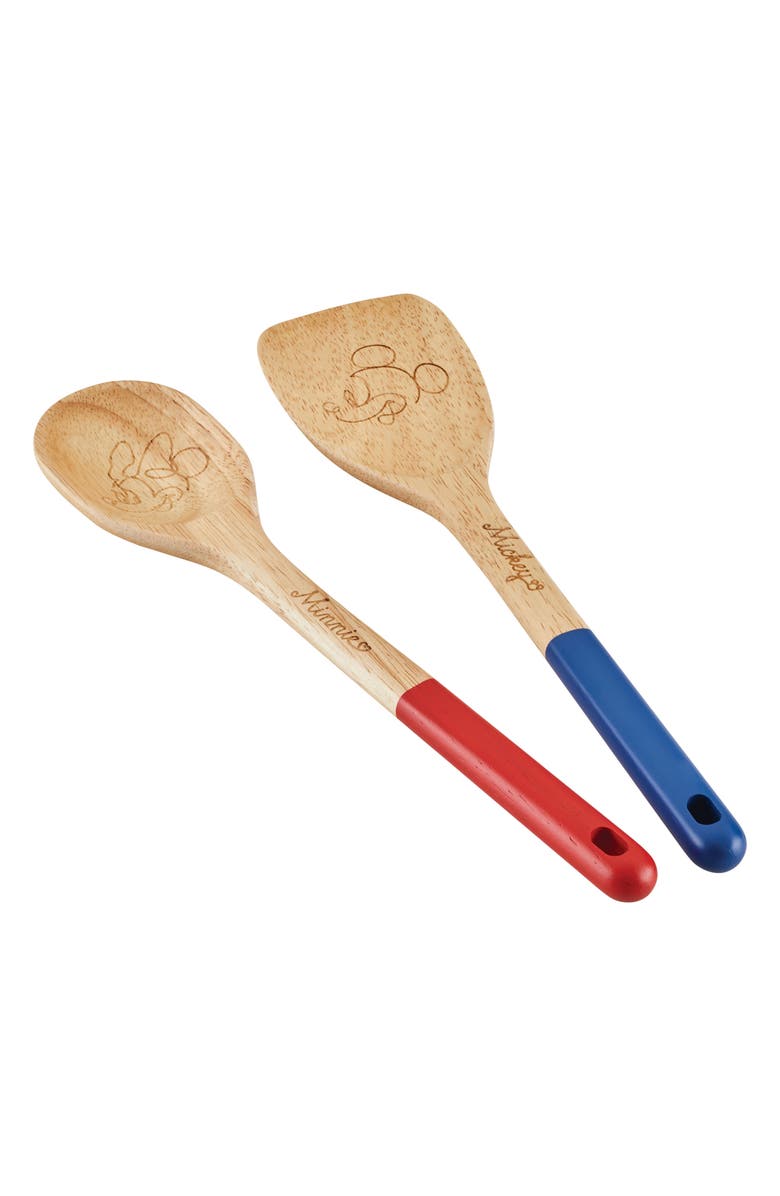 Disney Mickey Bon Voyage Set of 2 Wood Utensils, Main, color, Blue/ Red