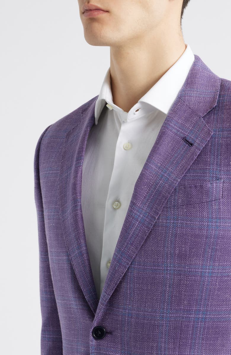 Emporio Armani Purple Plaid Wool & Silk Blend Sport Coat, Alternate, color, Solid Light Pastel Purple