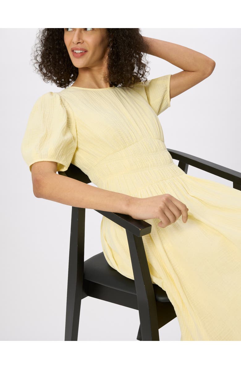 Whistles Gathered Textured Midi Dress, Alternate, color, Butter