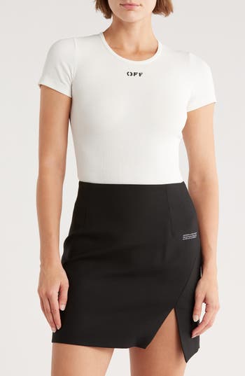 Off-white Off Stamp Ribbed Short Sleeve Bodysuit In White