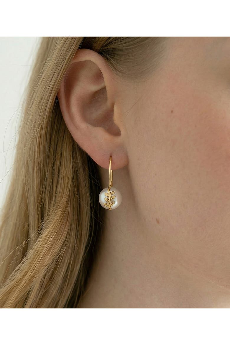 Akoya Pearl Jayne Leaf Earrings, Alternate, color, Yellow Gold