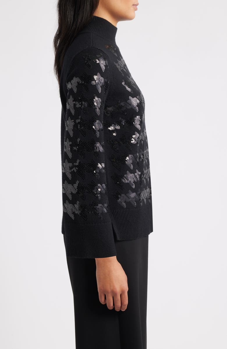 Anne Klein Sequin Houndstooth Mock Neck Sweater, Alternate, color, Anne Black
