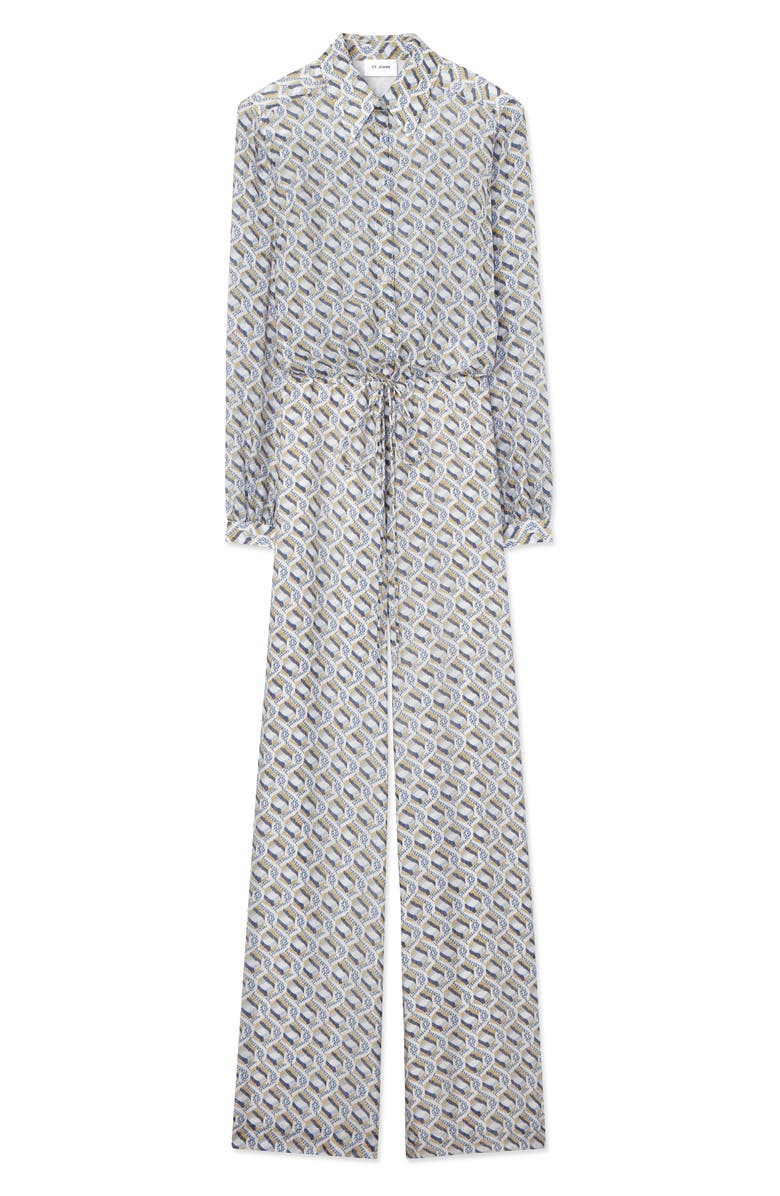 St. John Collection Diamond Twist Print Long Sleeve Silk Twill Jumpsuit, Alternate, color, 