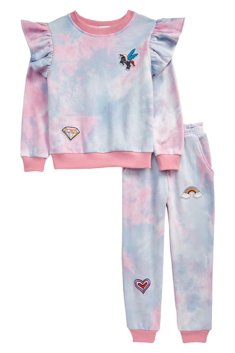 Tie Dye Ruffle Patch Jogger Set, Main, color, MULTI