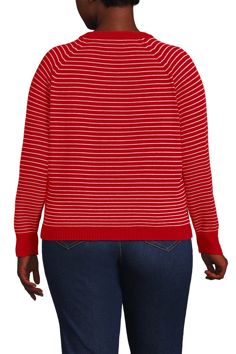 Plus Size Drifter Raglan Crew Sweater, Alternate, color, Compass Red/Ivory Mini Stripe