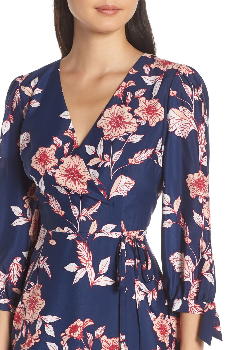 Eliza J Floral Print Faux Wrap Dress, Alternate, color,