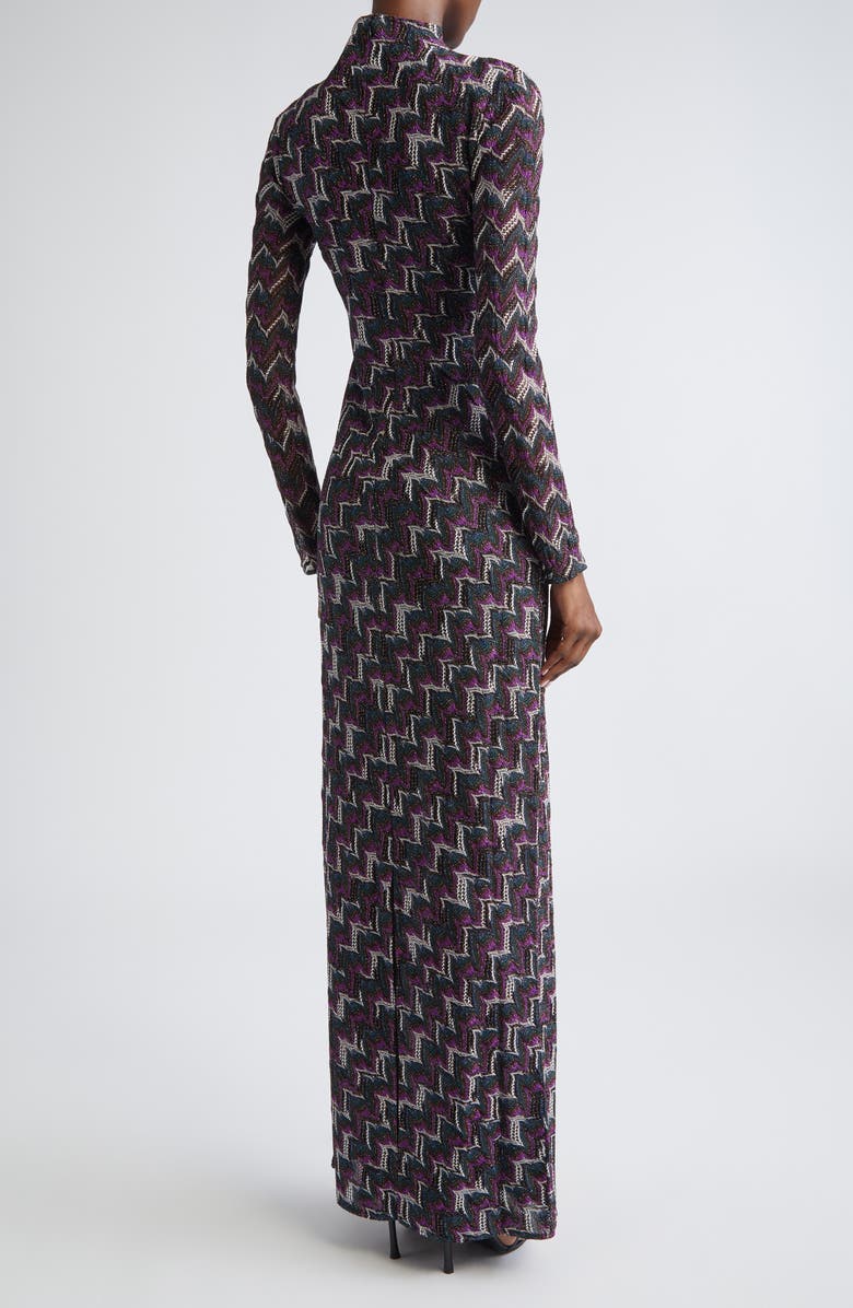 Missoni Chevron Stripe Long Sleeve Metallic Knit Dress, Alternate, color, Black And Violet