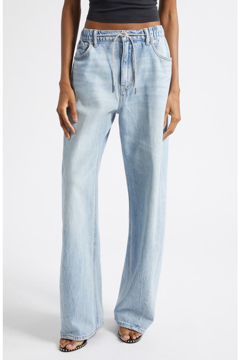 Crystal Drawcord Balloon Jeans, Main, color, LIGHT BLEACH