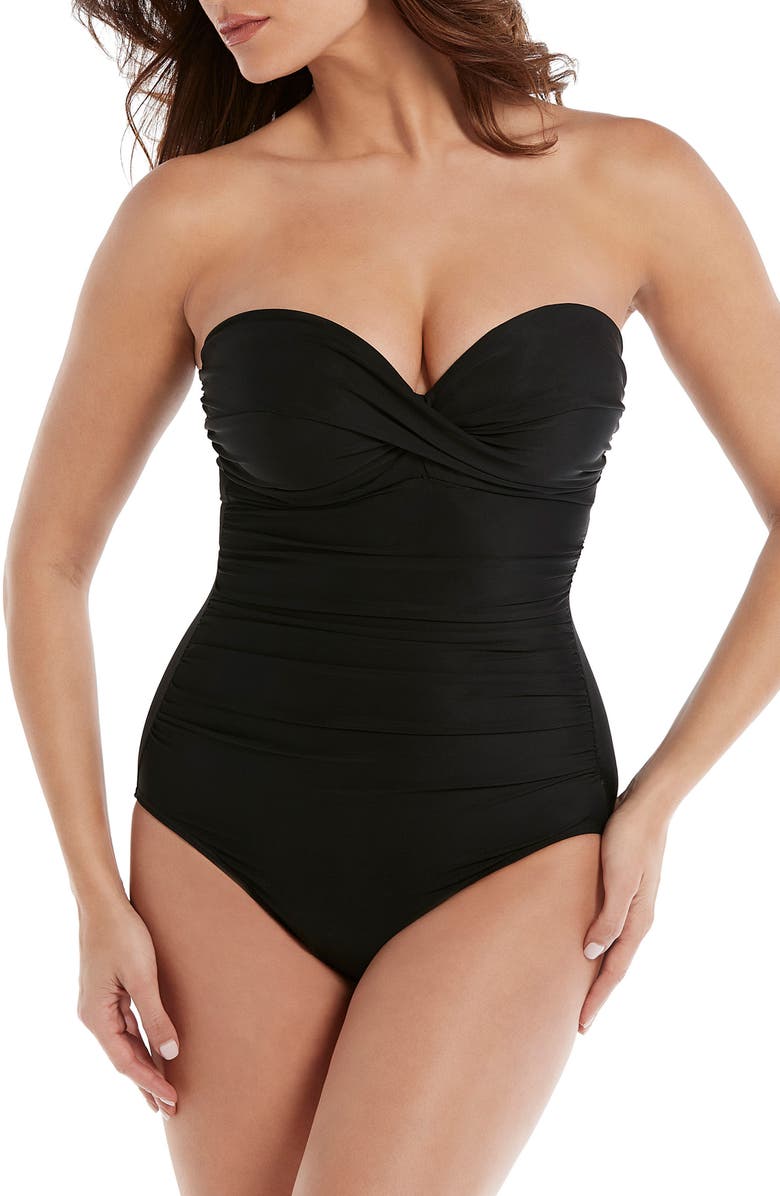 Miraclesuit<sup>®</sup> Rock Solid Madrid Bandeau One-Piece Swimsuit, Main, color, Black