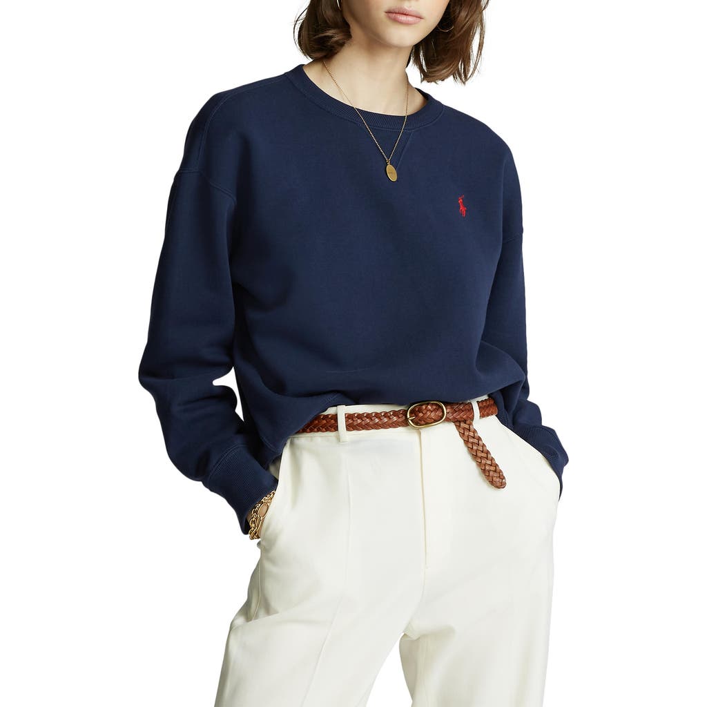 Shop Polo Ralph Lauren Logo Embroidery Cotton Blend Sweatshirt In Cruise Navy