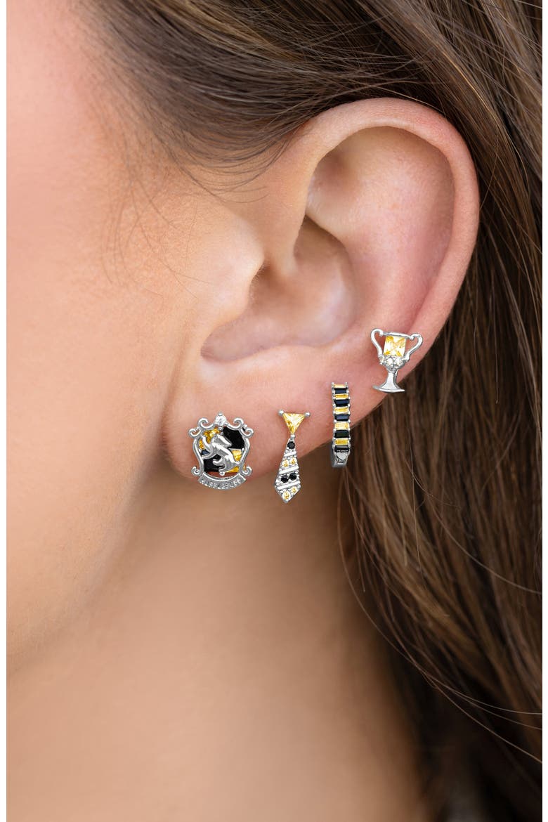 x Harry Potter Set of 4 Assorted Single Stud Earrings, Alternate, color, SILVER/ HUFFLEPUFF