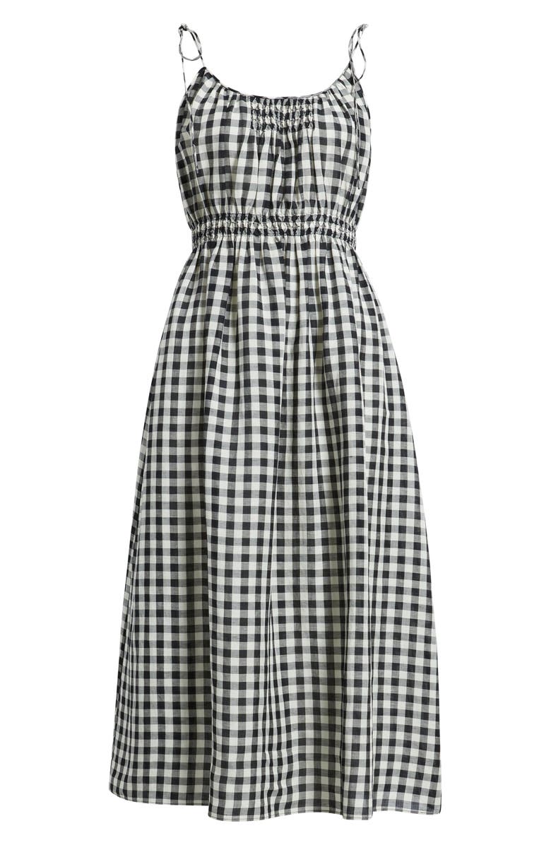 DÔEN Leslie Gingham Pleated Maxi Dress, Alternate, color, Black Marilyn Gingham