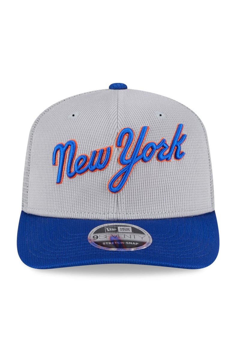 New Era Men's New Era  Gray/Royal New York Mets 2025 Batting Practice 9SEVENTY Stretch-Snap Trucker Hat, Alternate, color, 