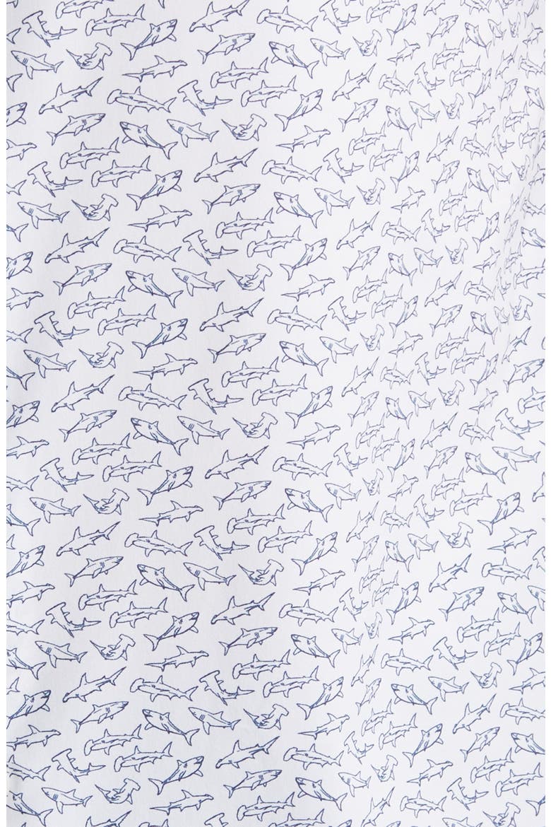 Tech Shark Print Short Sleeve Performance Button-Up Shirt, Alternate, color, SHARK PARTY V4 C25