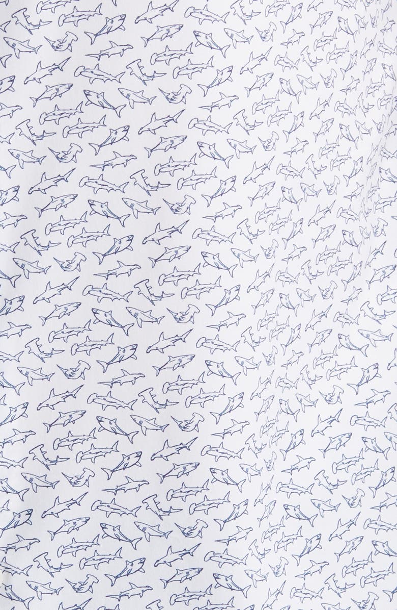 Bonobos Tech Shark Print Short Sleeve Performance Button-Up Shirt, Alternate, color, Shark Party V4 C25