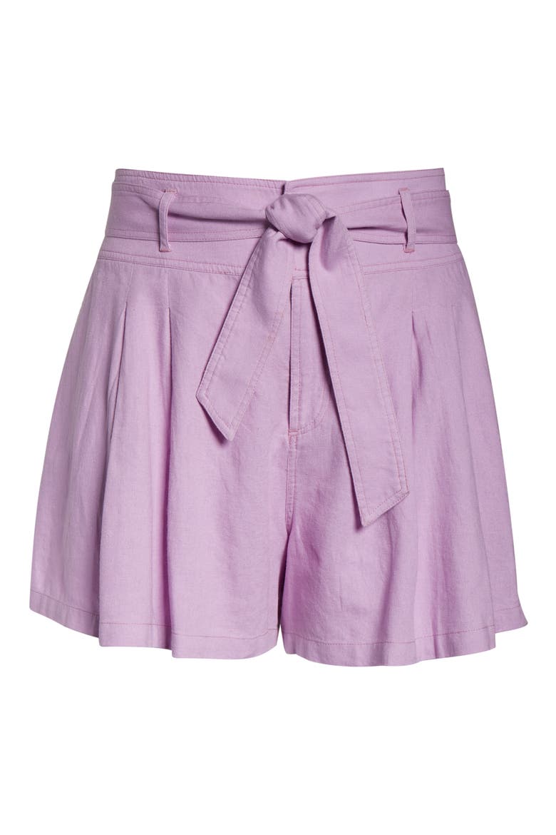 High Waist Linen Blend Shorts, Alternate, color, PINK BOUQUET