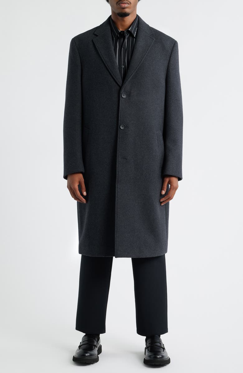 Open Edit Wool Blend Melton Overcoat, Alternate, color, Black Caviar