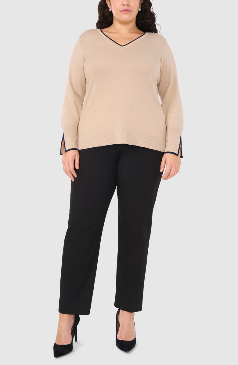 Halogen<sup>®</sup> Tipped Split Cuff V-Neck Sweater, Alternate, color,