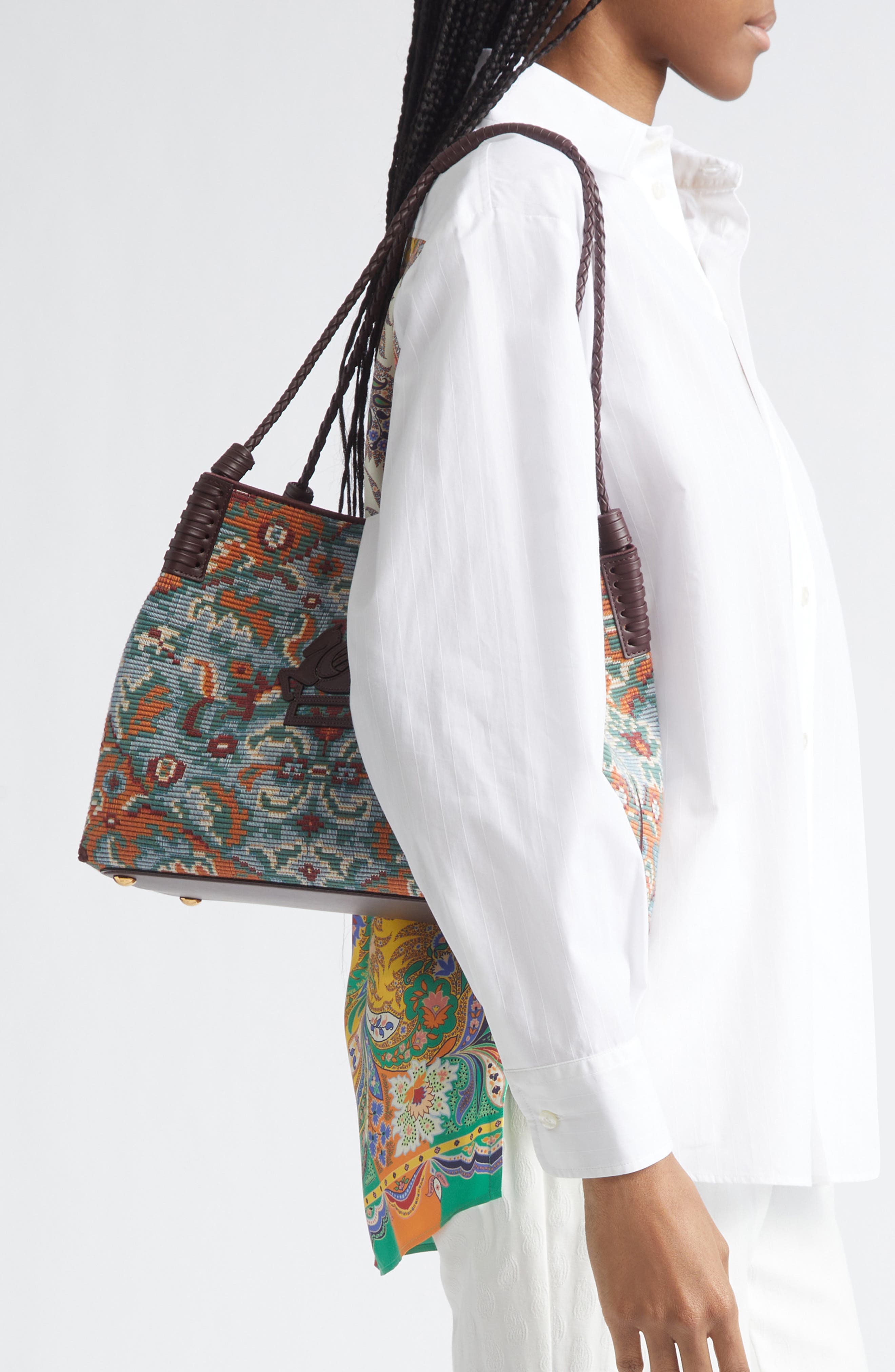 Etro Medium Libra Jacquard Tote Bag, Alternate, color, Multicolor Azure Base