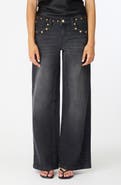Fade Out Loud Frida Star Studded Low Rise Wide Leg Jeans