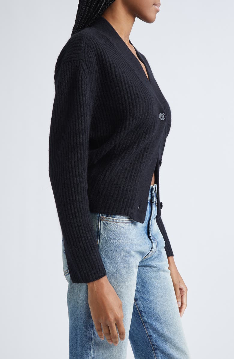 R13 Split Hem Rib Cashmere Cardigan, Alternate, color, Black