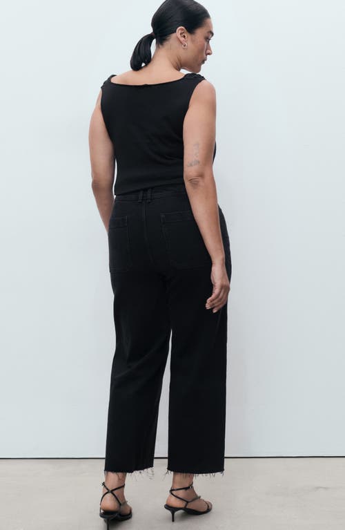 Mango Catherin Frayed High Waist Wide Leg Culotte Jeans In Black
