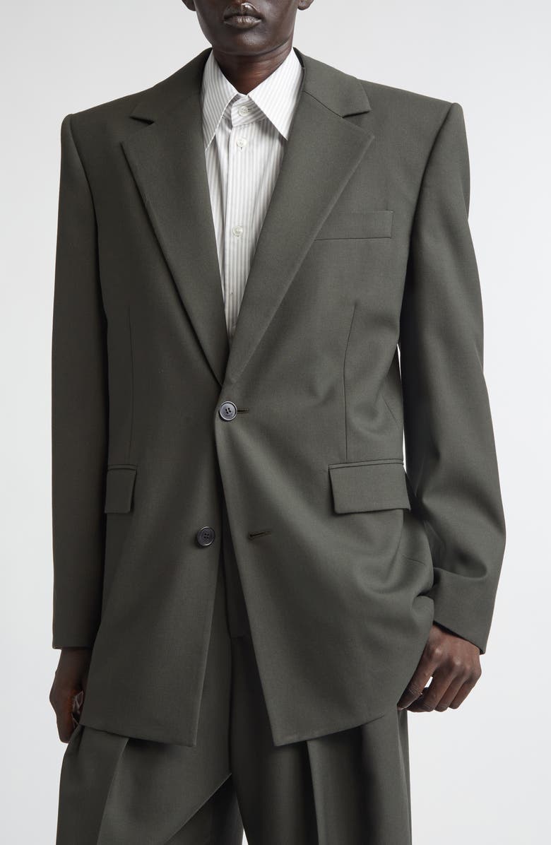 Saint Laurent Single Breasted Wool Jacket, Alternate, color, Khaki