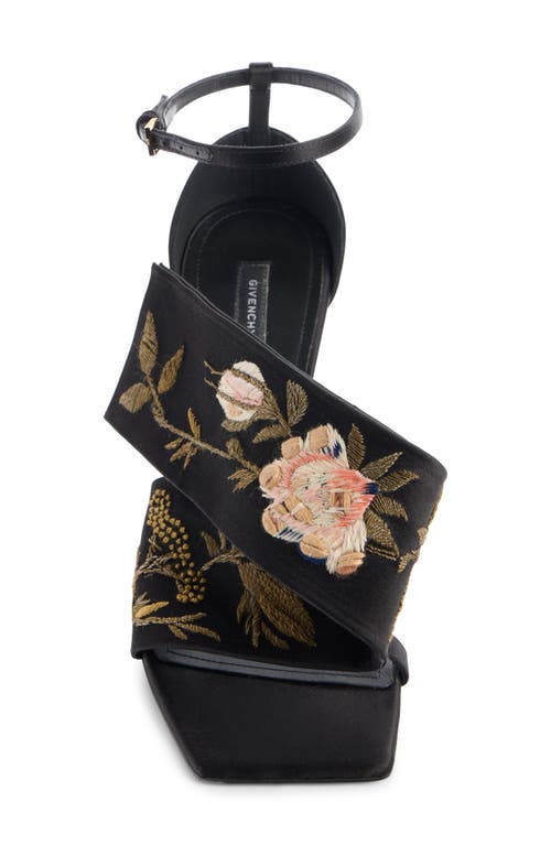 Givenchy Twisted Ribbon Embroidered Ankle Strap Sandal In Black