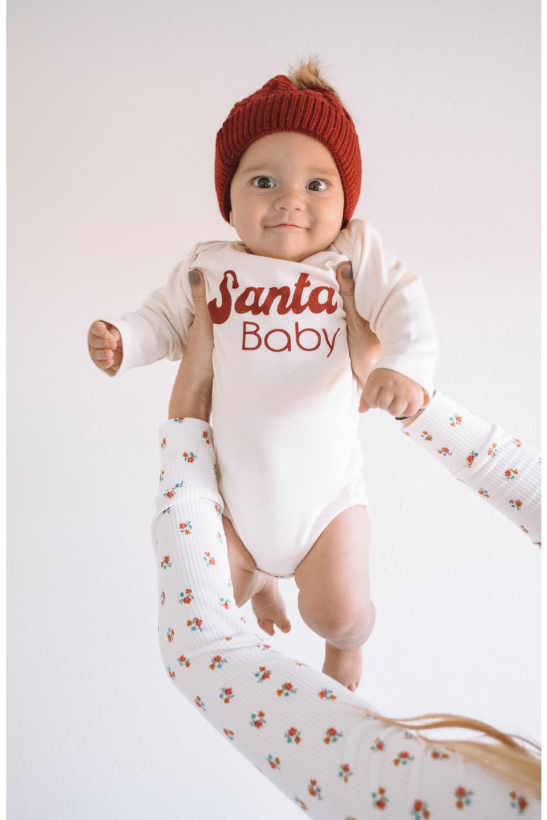 Santa Baby Organic Cotton Long Sleeve Bodysuit, Alternate, color, NATURAL