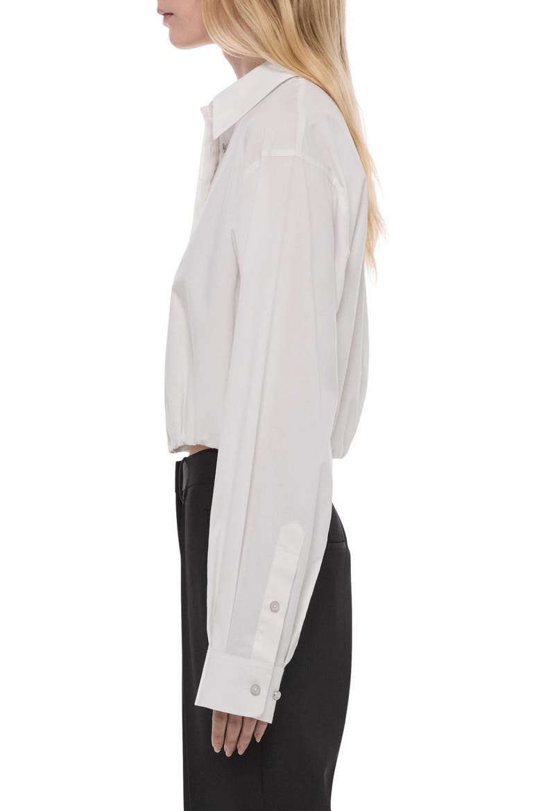 Crop Gathered Long Sleeve Cotton Shirt, Alternate, color, WHITE