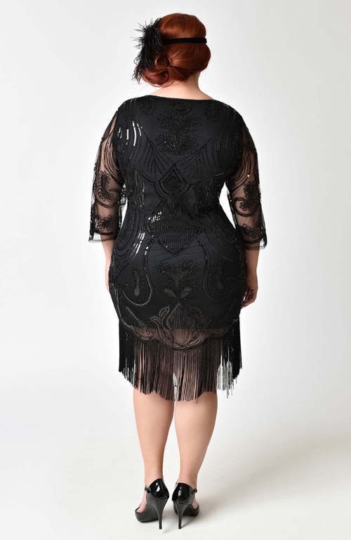 Unique Vintage Plus Size 1920s Margaux Flapper Dress In Black