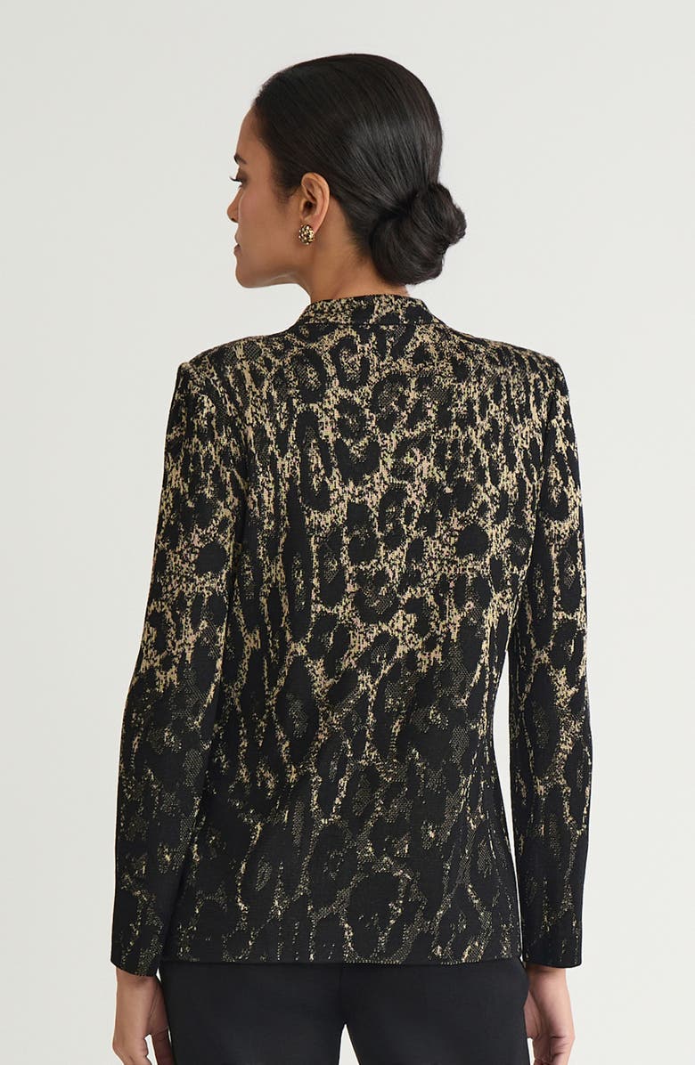 Ming Wang Heritage Lurex Leopard Print Jacquard Knit Jacket, Alternate, color, Black/Gold