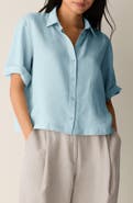 Eileen Fisher Classic Collar Elbow Sleeve Organic Linen Button-Up Shirt