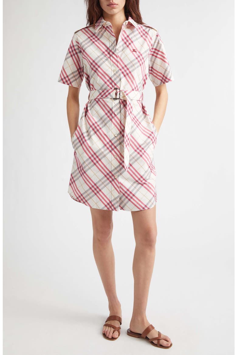 Georgina Check Belted Shirtdress, Main, color, CREAM