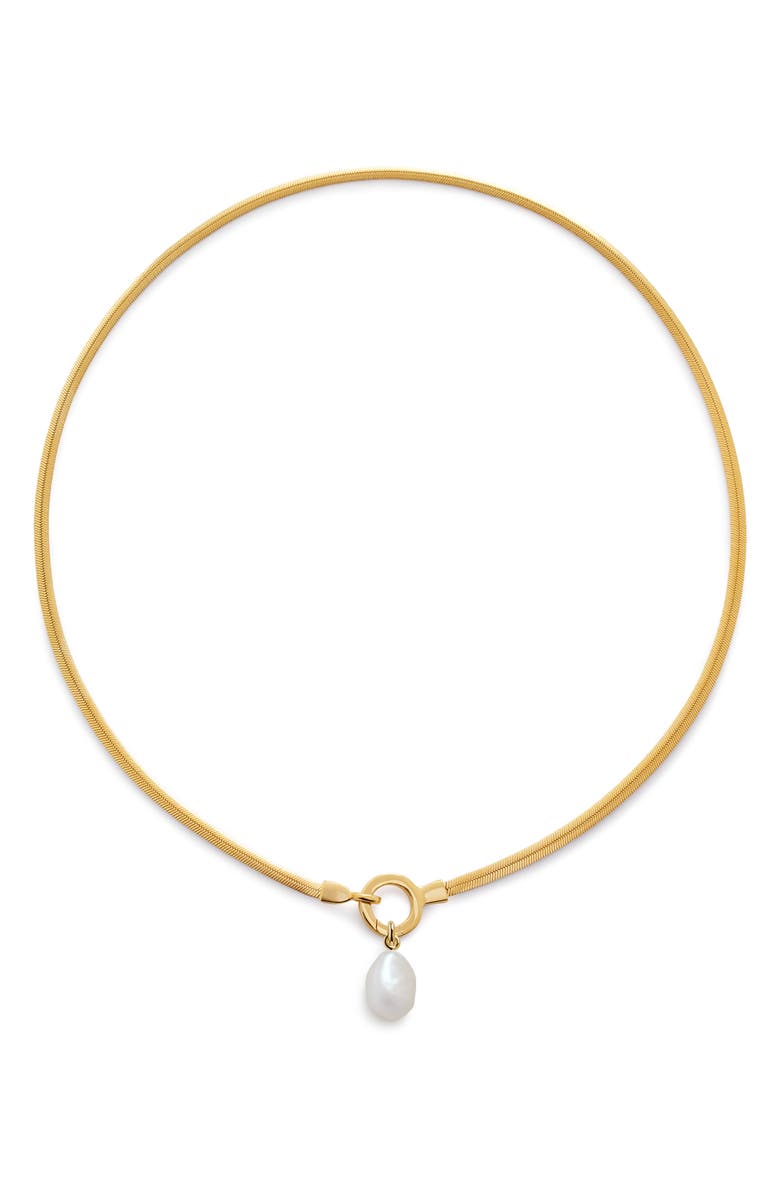 Monica Vinader Nura Pearl Pendant Snake Chain Necklace, Main, color, 18K Gold Vermeil / Pearl