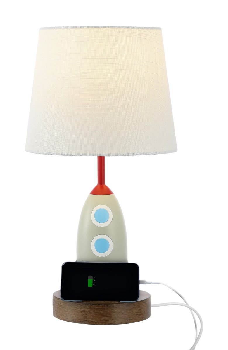 JONATHAN Y Houston 17.5" Coastal Style Iron/Resin Rocket LED Kids' Table Lamp with Phone Stand and USB Charging Port, Multi-Color, Main, color, Multi-Color