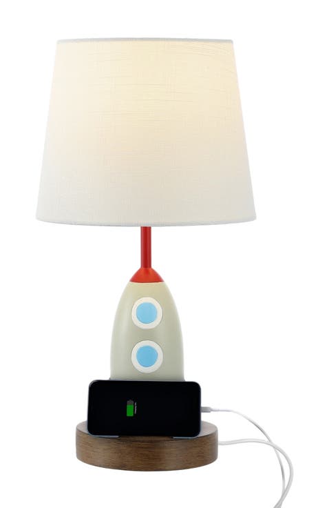 Houston 17.5" Coastal Style Iron/Resin Rocket LED Kids' Table Lamp with Phone Stand and USB Charging Port, Multi-Color