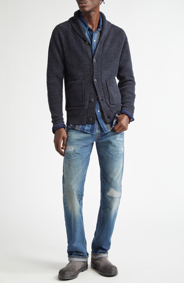 Double RL Slim Fit Rip & Repair Selvedge Bootcut Jeans, Alternate, color, 