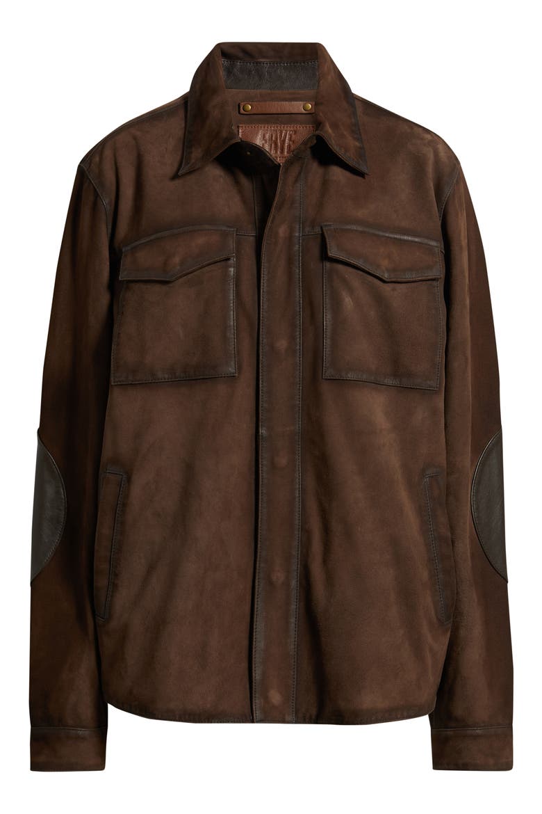 Suede & Leather Shacket, Alternate, color, DARK BROWN