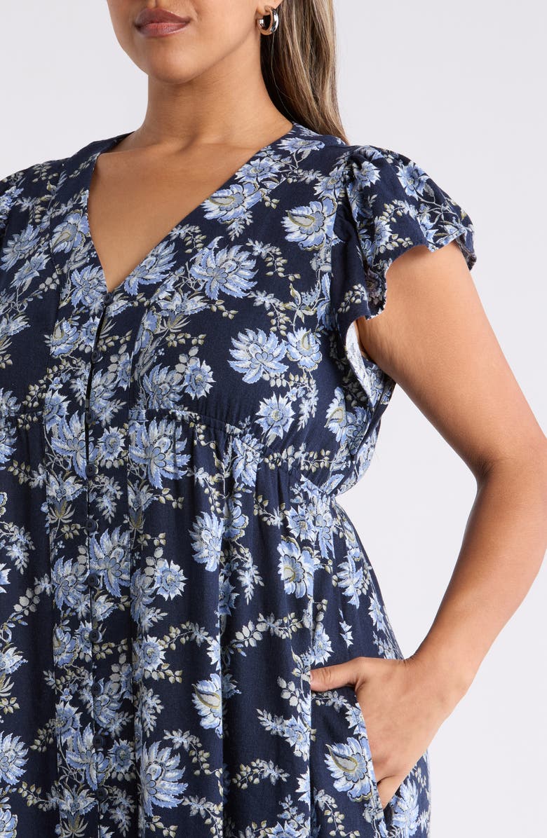 Treasure & Bond Short Sleeve Button Down Linen Blend Midi Dress, Alternate, color,