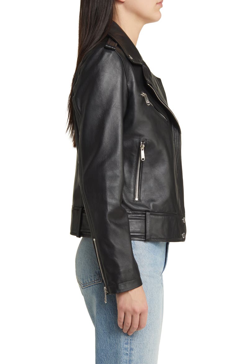 Lambskin Leather Moto Jacket, Alternate, color, BLACK
