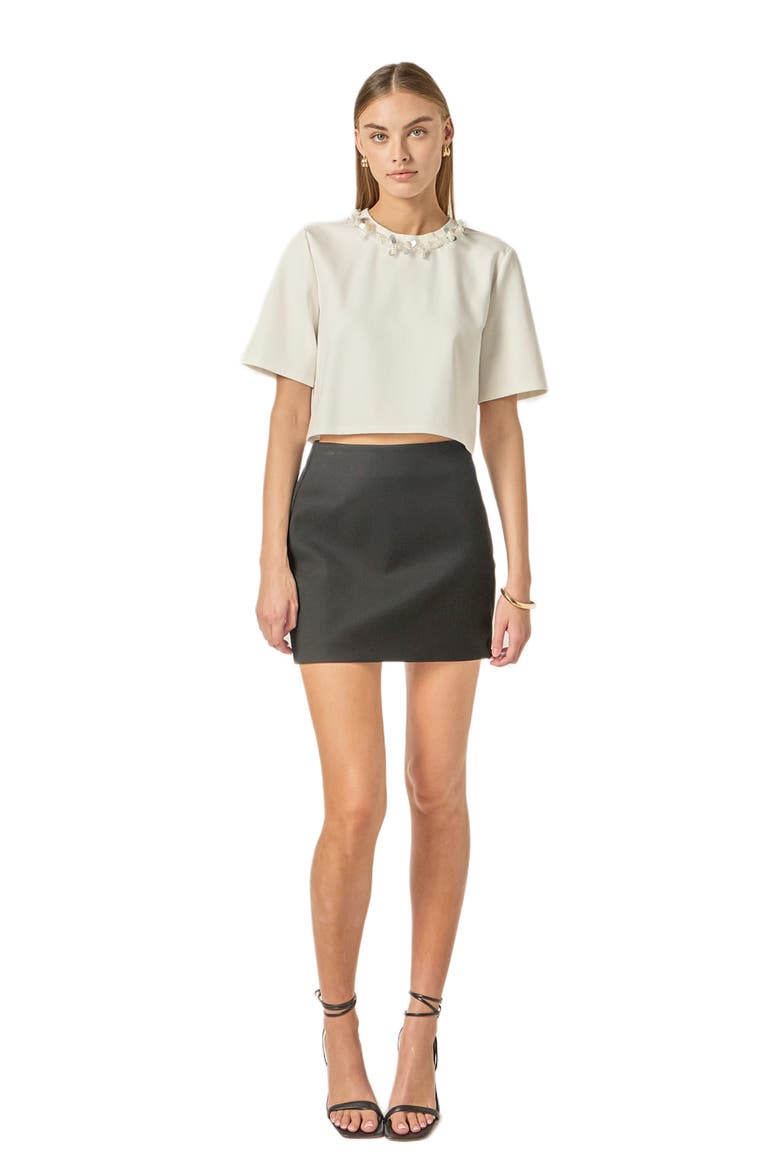 Beaded Pearl Detail Crop Top, Alternate, color, WHITE